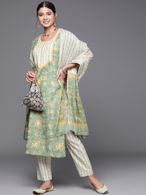 

Biba Women Green & Yellow Printed Pure Cotton Unstitched Dress Material