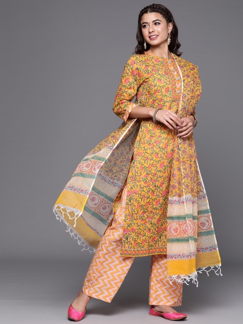 

Biba Women Mustard & Pink Printed Pure Cotton Unstitched Dress Material