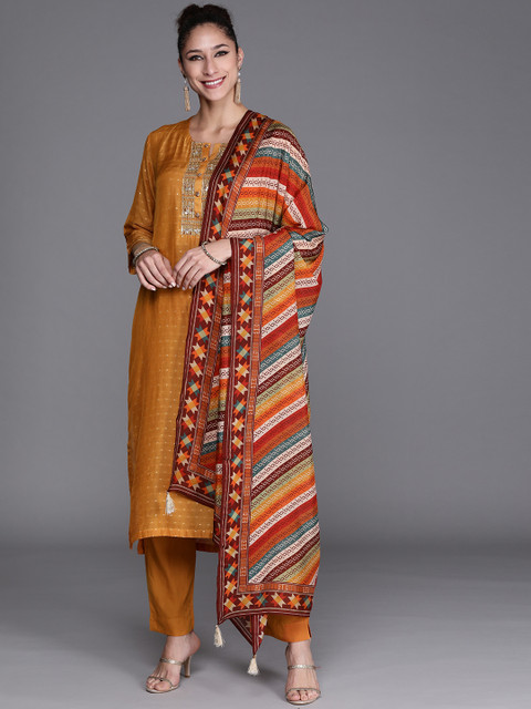 

Biba Orange Raw Silk Unstitched Dress Material