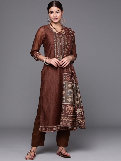 

Biba Women Brown & Beige Embroidered Unstitched Dress Material