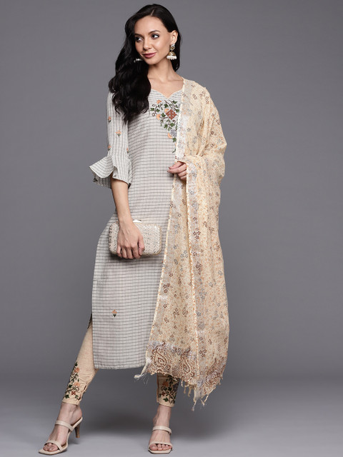 

Biba Grey & Off White Printed Pure Cotton Unstitched Dress Material