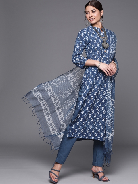 

Biba Women Navy Blue & White Printed Pure Cotton Unstitched Dress Material