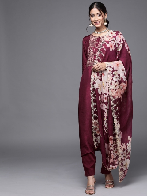 

Biba Maroon Embroidered Raw Silk Unstitched Dress Material
