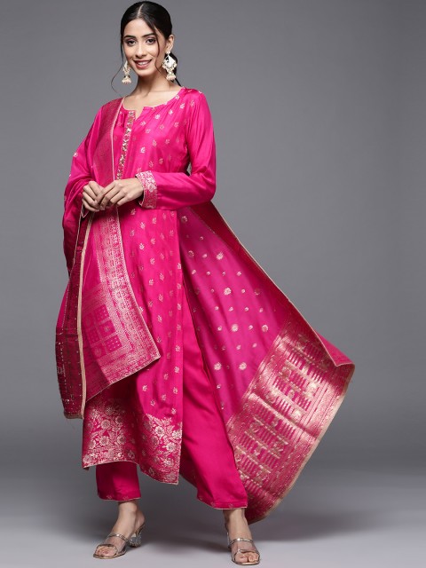 

Biba Peach-Coloured & Gold-Toned Unstitched Dress Material