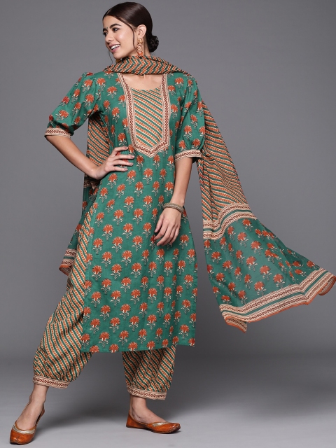 

Biba Green & Red Printed Pure Cotton Unstitched Dress Material