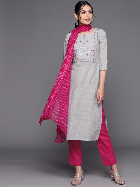

Biba Grey & Magenta Printed Pure Cotton Unstitched Dress Material