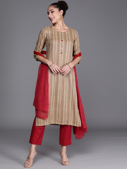 

Biba Beige & Red Printed Viscose Rayon Unstitched Dress Material