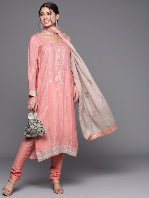 

Biba Pink & Beige Embroidered Raw Silk Unstitched Dress Material