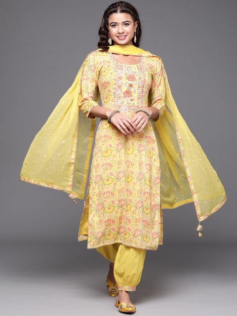 

Biba Women Yellow & Pink Embellished Pure Cotton Unstitched Dress Material