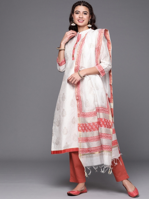 

Biba Women Off White & Red Printed Unstitched Dress Material