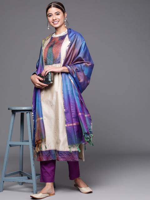 

Biba Women Beige & Navy Blue Printed Unstitched Dress Material