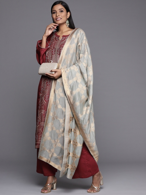 

Biba Maroon & White Embroidered Raw Silk Unstitched Dress Material