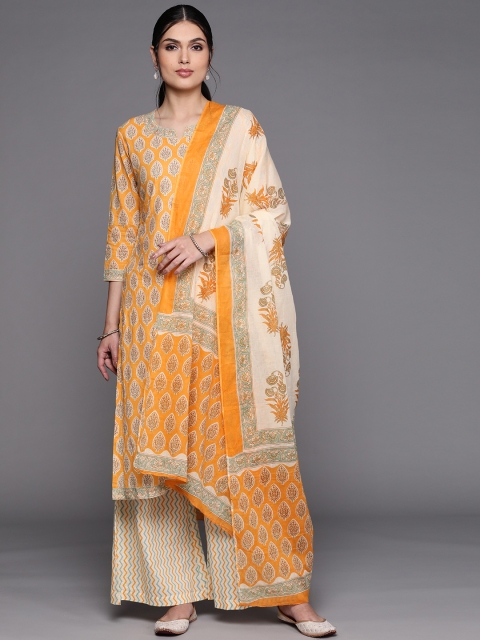 

Biba Yellow Printed Pure Cotton Unstitched Dress Material