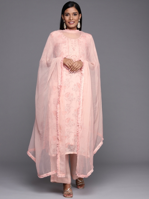 

Biba Peach-Coloured Printed Raw Silk Unstitched Dress Material