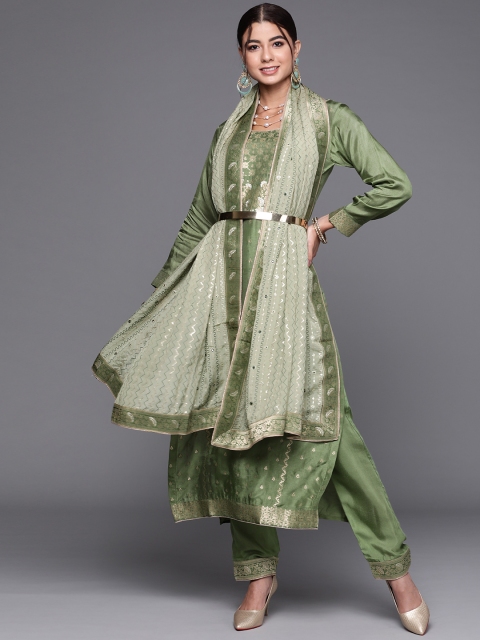 

Biba Women Green Embroidered Raw Silk Unstitched Dress Material