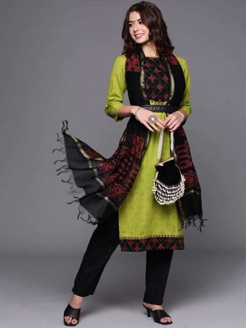 

Biba Women Green & Black Printed Pure Cotton Unstitched Dress Material