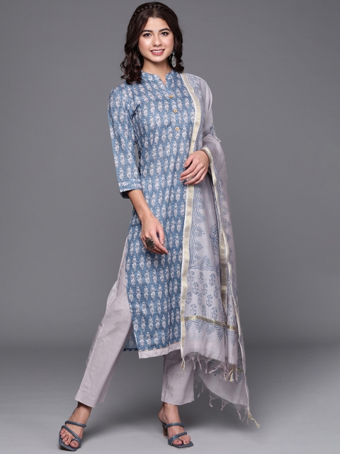 

Biba Blue & Grey Printed Pure Cotton Unstitched Dress Material