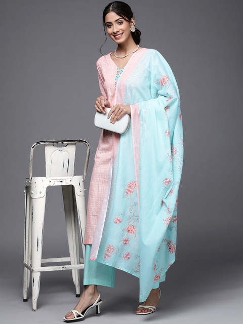 

Biba Pink & Blue Printed Pure Cotton Unstitched Dress Material