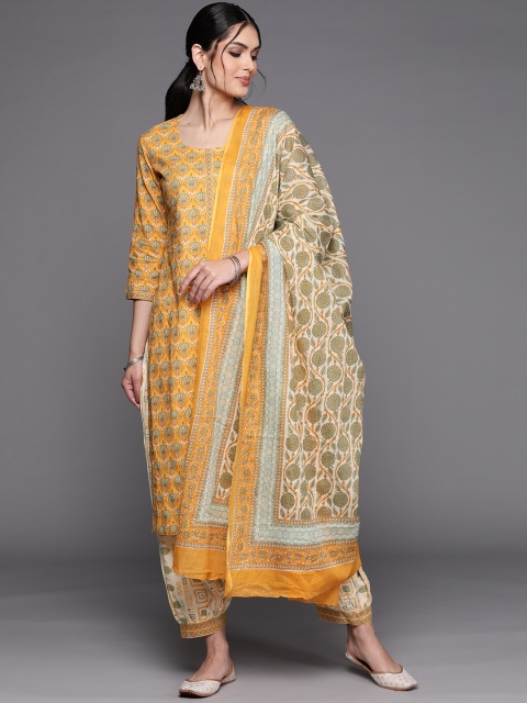 

Biba Yellow Printed Pure Cotton Unstitched Dress Material