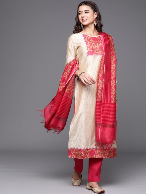 

Biba Women Beige & Red Printed Unstitched Dress Material