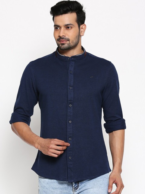 

People Men Navy Blue Slim Fit Opaque Casual Shirt