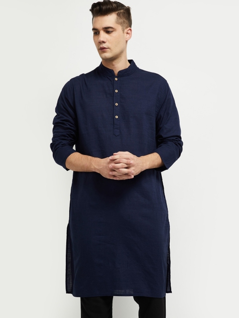 

max Men Navy Blue Pure Cotton Solid Straight Kurta