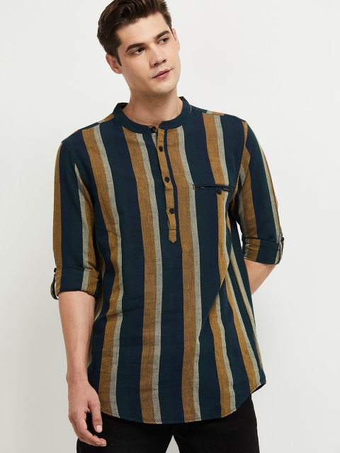 

Max Men Green & Brown Colourblocked Kurta