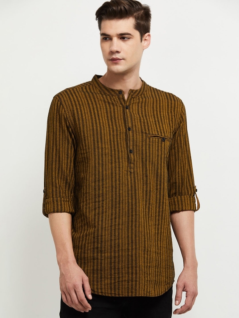 

Max Men Brown Striped Mandarin Collar Kurta