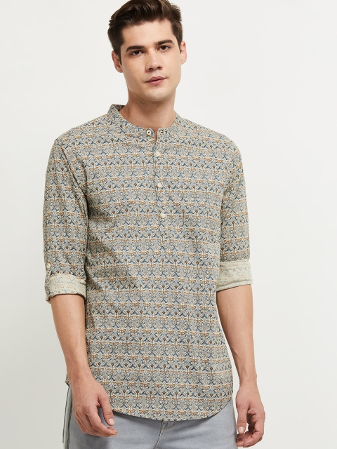 

max Men Beige Geometric Printed Thread Work Kurta