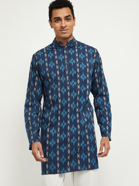 

max Men Navy Blue Pure Cotton Printed Straight Kurta