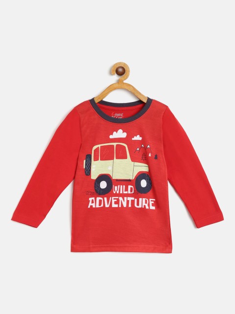 

GAME BEGINS Boys Red Pure Cotton Printed Printed T-shirt