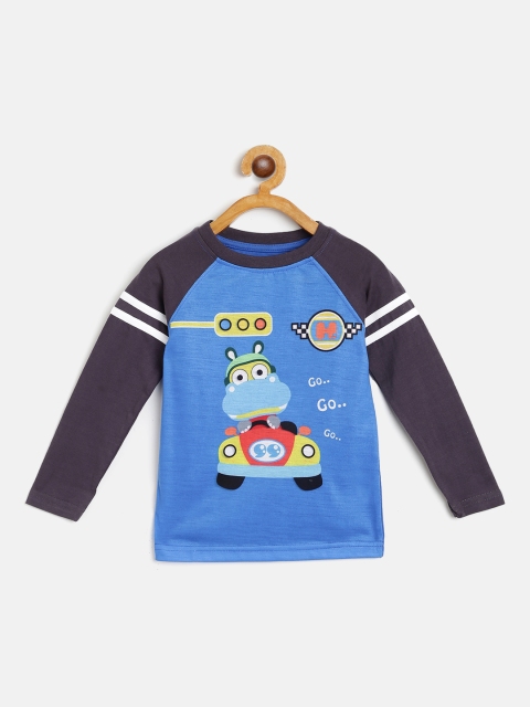 

GAME BEGINS Boys Blue & Charcoal Grey Pure Cotton Printed T-shirt