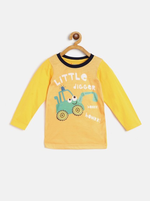 

GAME BEGINS Boys Yellow Pure Cotton Printed T-shirt