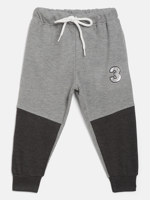 

GAME BEGINS Boys Grey Melange & Black Colourblocked Cotton Joggers