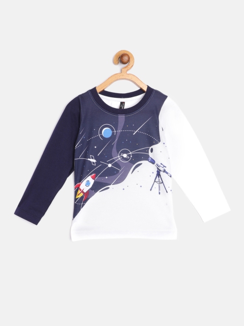 

GAME BEGINS Boys Navy Blue & White Cotton Printed T-shirt