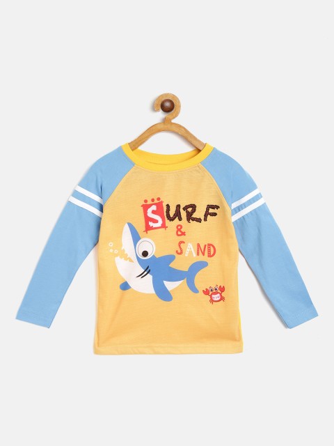 

GAME BEGINS Boys Yellow & Blue Pure Cotton Printed T-shirt
