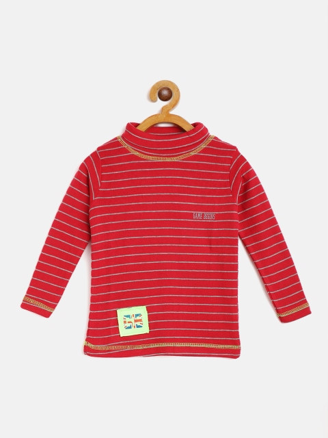 

GAME BEGINS Boys Red & Grey Striped Turtle Neck Cotton T-shirt