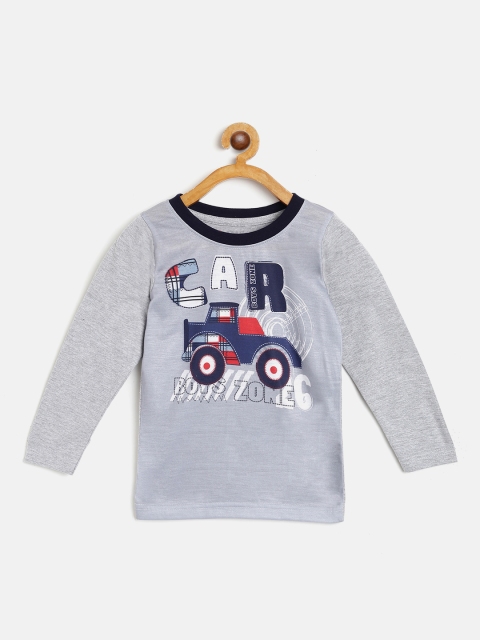 

GAME BEGINS Boys Grey Melange Pure Cotton Printed T-shirt