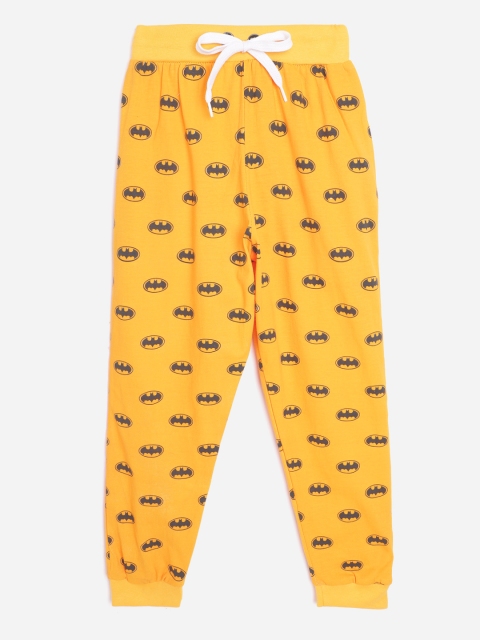 

GAME BEGINS Boys Mustard Yellow & Black Batman Print Pure Cotton Joggers