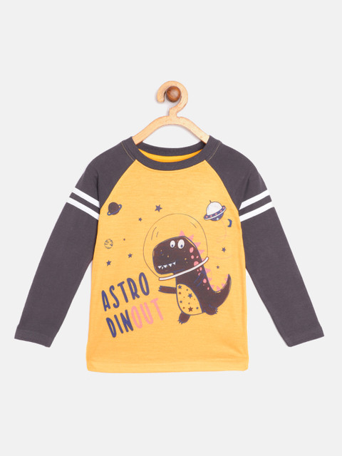 

GAME BEGINS Boys Mustard Yellow & Charcoal Grey Cotton Printed T-shirt