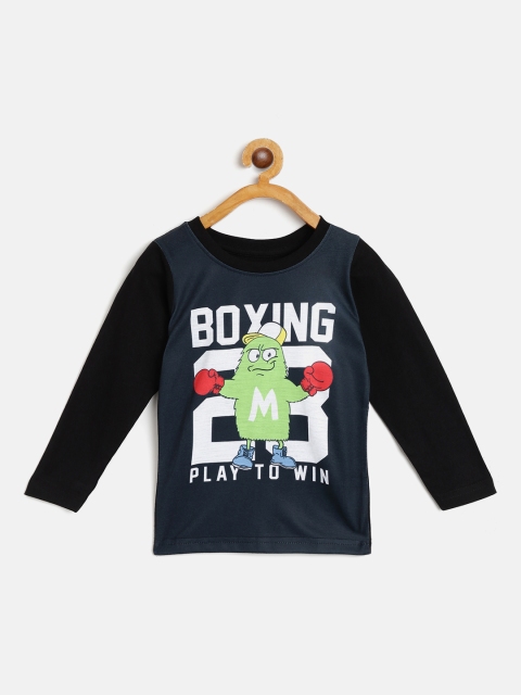 

GAME BEGINS Boys Navy Blue Black Pure Cotton Printed Pure Cotton T-shirt
