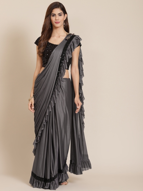 

Mitera Grey Embellished Ruffled Sequinned Ready to Wear Saree