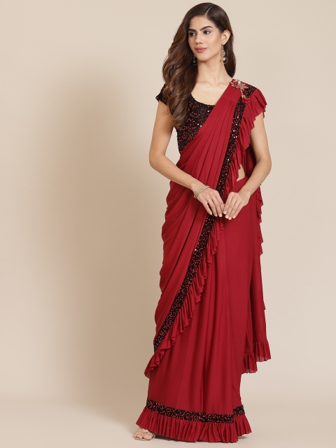 

Mitera Red Embellished Sequinned Ready to Wear Saree