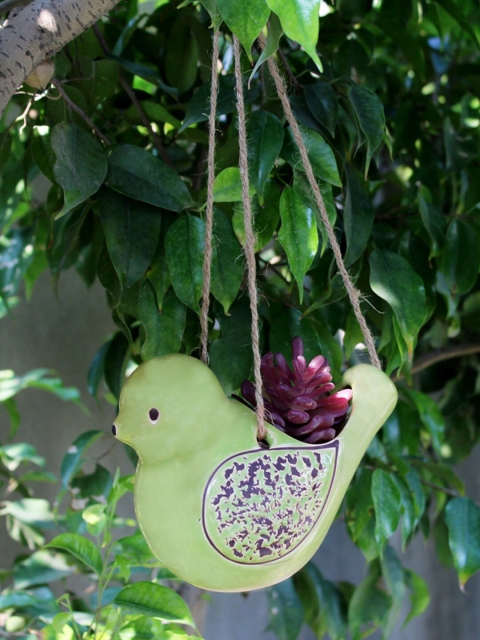 

Wonderland Green Ceramic Hanging Bird Planter