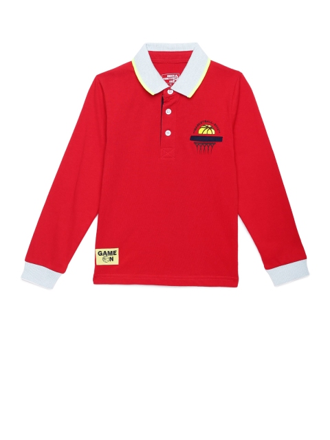 

UNDER FOURTEEN ONLY Boys Red Polo Collar Applique T-shirt