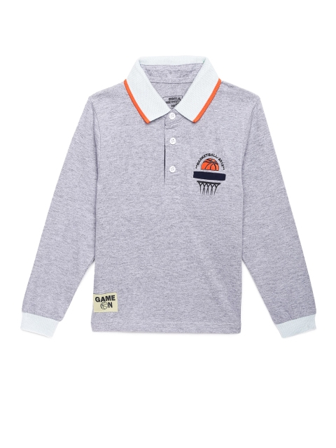 

UNDER FOURTEEN ONLY Boys Grey Polo Collar Applique T-shirt