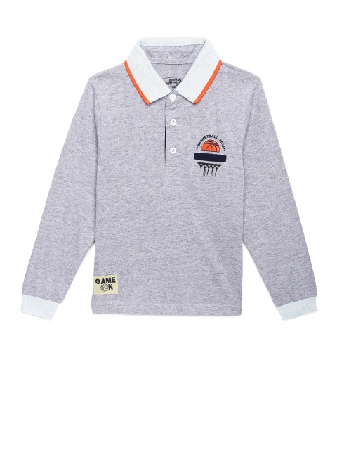 

UNDER FOURTEEN ONLY Boys Grey Polo Collar Applique T-shirt