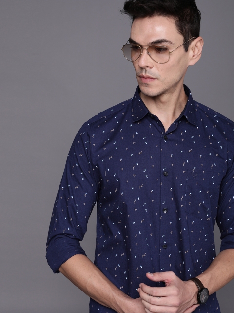 

Allen Solly Men Navy Blue & Brown Modern Fit Floral Printed Opaque Casual Shirt