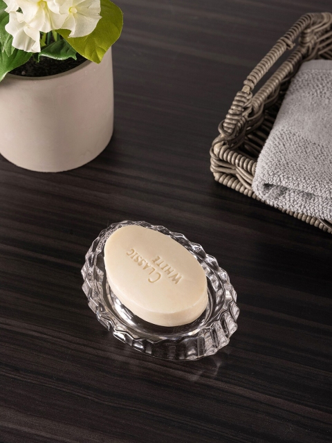 

Pure Home and Living Set Of 2 Transparent Clear Diamond Cut Curved Soap Dish