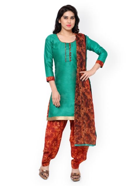 

Saree mall Green & Brown Printed Cotton Unstitched Dress Material